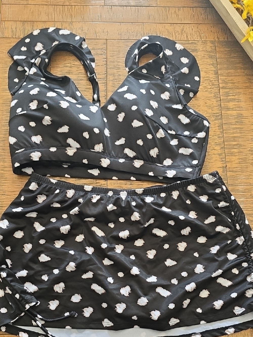 Cacique Black and White Printed Swim Bralette & Skirt Set